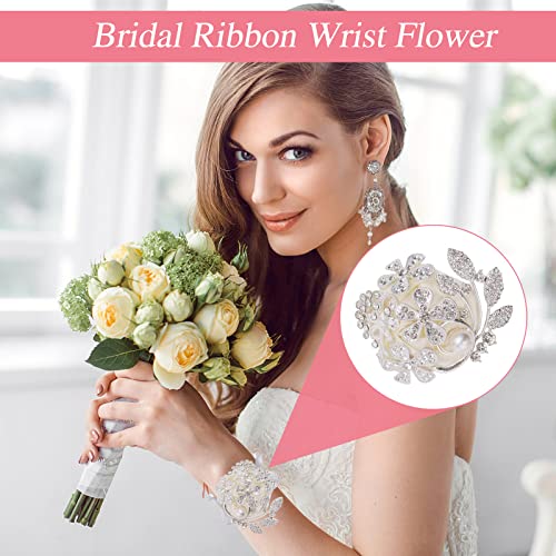 Lusofie Wedding Wrist Corsages with Rhinestones and Pearls