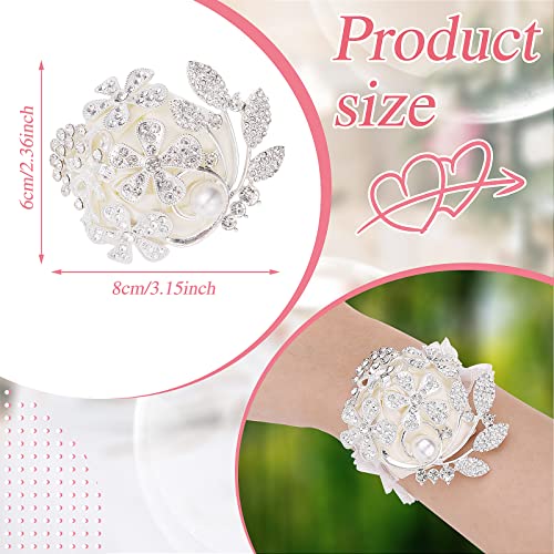 Lusofie Wedding Wrist Corsages with Rhinestones and Pearls