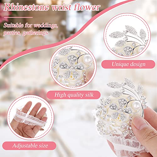 Lusofie Wedding Wrist Corsages with Rhinestones and Pearls