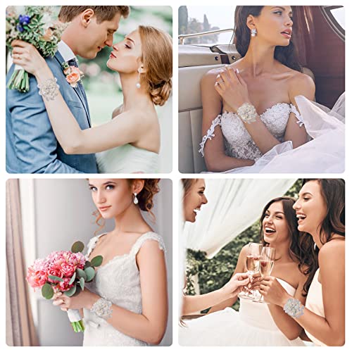 Lusofie Wedding Wrist Corsages with Rhinestones and Pearls