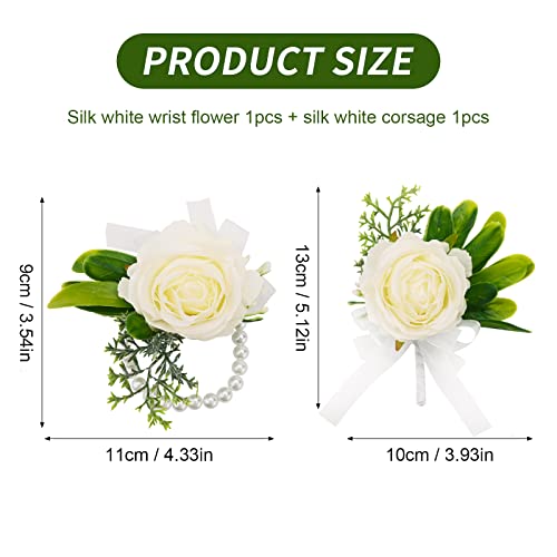 White Rose Wedding Flower Set with Pearls
