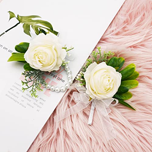 White Rose Wedding Flower Set with Pearls