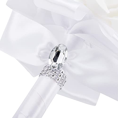 White Bridal Bouquet with Silk Flowers and Ribbon