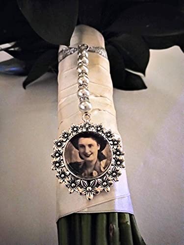Wedding Bouquet Charm with Memorial Photo and Rhinestone