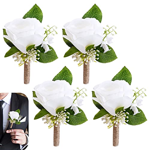Ivory Rose Boutonniere Set for Weddings & Events