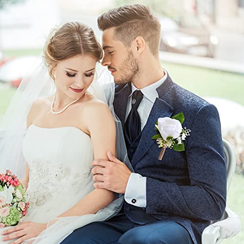 Ivory Rose Boutonniere Set for Weddings & Events