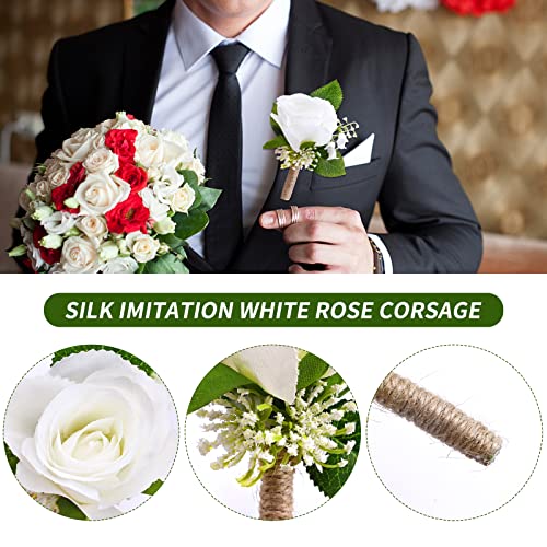 Ivory Rose Boutonniere Set for Weddings & Events