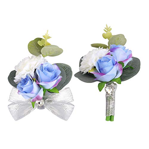 Blue Bridesmaid Wrist Corsage Set