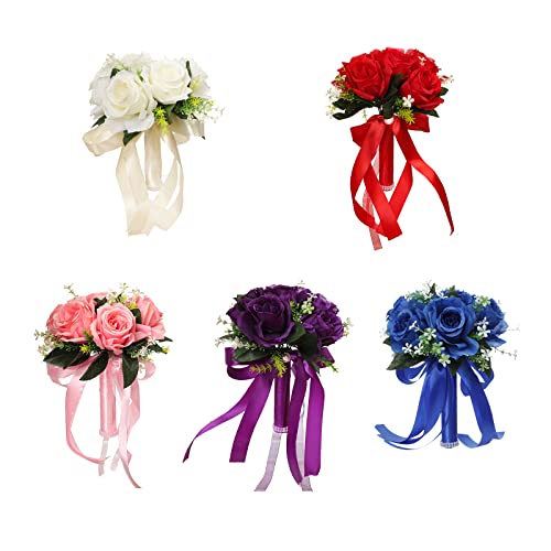 Blue Silk Bridal Bouquet with Roses & Crystal