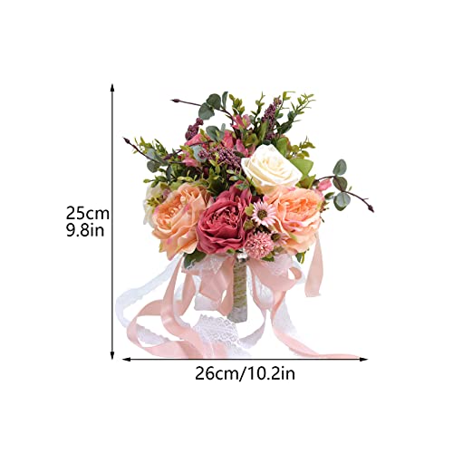 QYLJZB Wedding Bouquets for Bride, Multiple Colour Artificial Rose Peony Flowers Combo Bridesmaid Bouquet Wedding Romantic Bouquets for Wedding Party Home Decor, Red, 9.8 x 10.2 inch