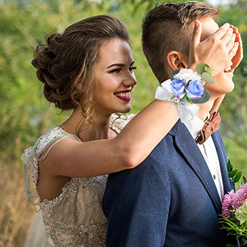 Blue Bridesmaid Wrist Corsage Set