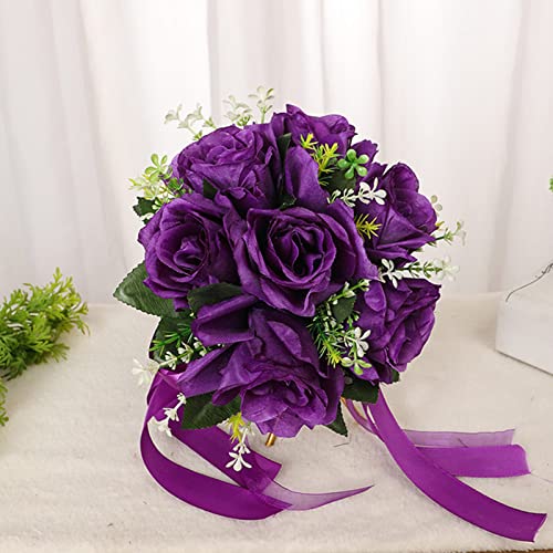 Blue Silk Bridal Bouquet with Roses & Crystal