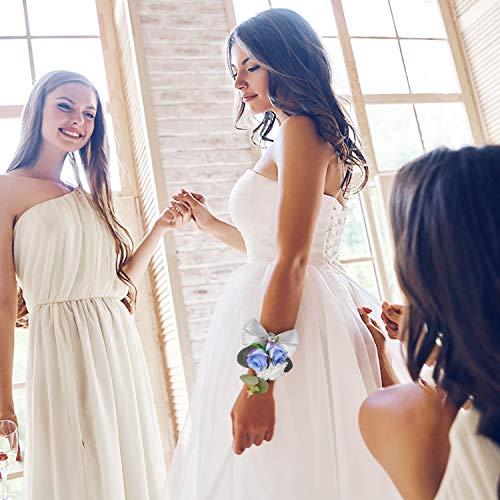 Blue Bridesmaid Wrist Corsage Set