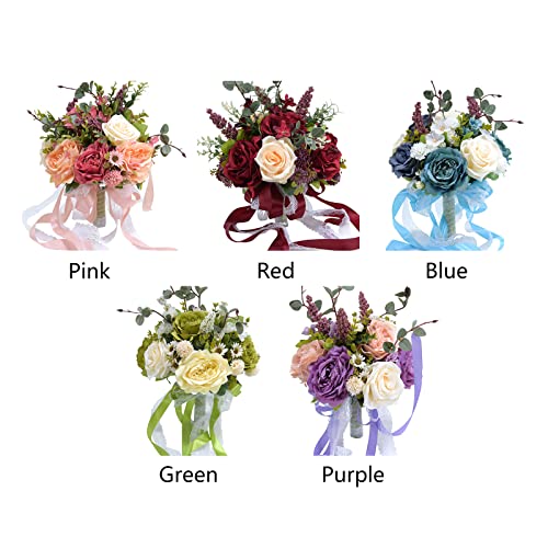 QYLJZB Wedding Bouquets for Bride, Multiple Colour Artificial Rose Peony Flowers Combo Bridesmaid Bouquet Wedding Romantic Bouquets for Wedding Party Home Decor, Red, 9.8 x 10.2 inch