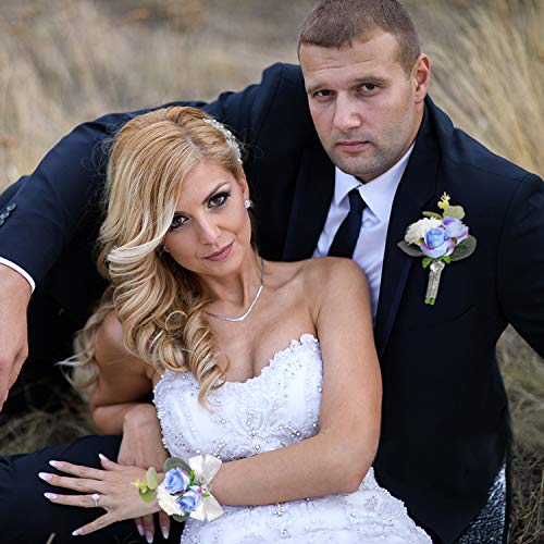 Blue Bridesmaid Wrist Corsage Set