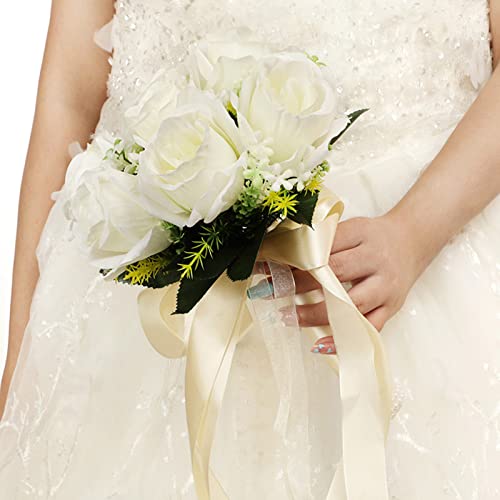 Blue Silk Bridal Bouquet with Roses & Crystal