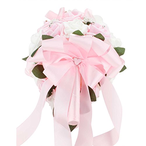 Pink Foam Rose Bridal Bouquet - Handmade