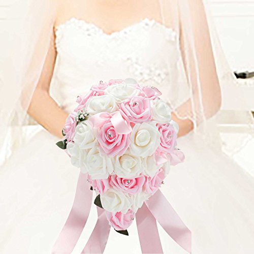 Pink Foam Rose Bridal Bouquet - Handmade