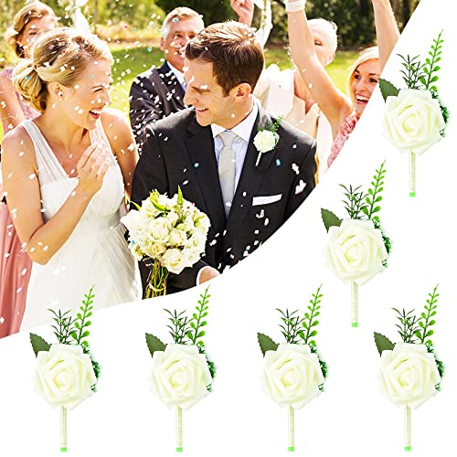 White Rose Boutonniere for Wedding and Prom