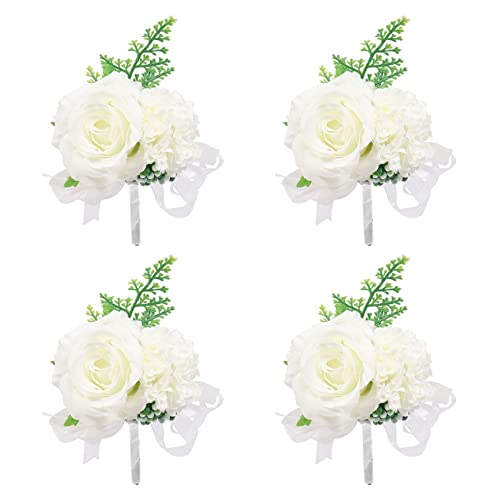 White Rose Boutonniere Set for Weddings & Celebrations