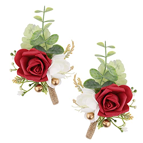 Red Rose Boutonniere Set for Groomsmen
