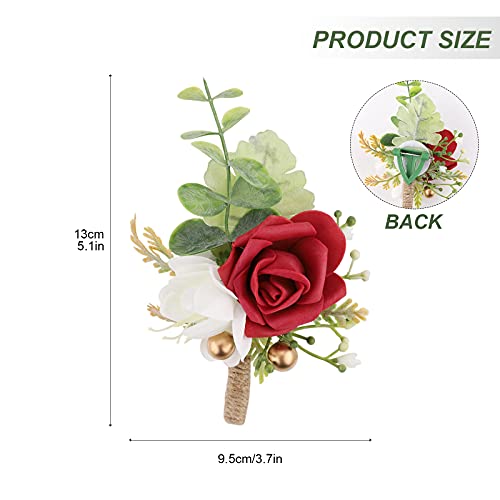 Red Rose Boutonniere Set for Groomsmen