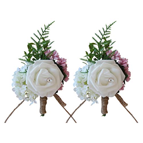 Tomaibaby 2Pcs Wedding Corsage Artificial Flower Silk Rose Brooch Boutonniere Buttonholes Bride Suit Decor for Groom Wedding Ceremony Party