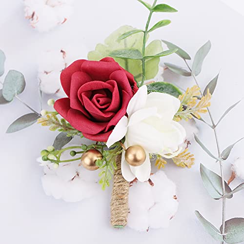 Red Rose Boutonniere Set for Groomsmen