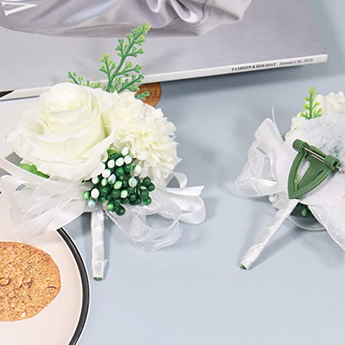 White Rose Boutonniere Set for Weddings & Celebrations