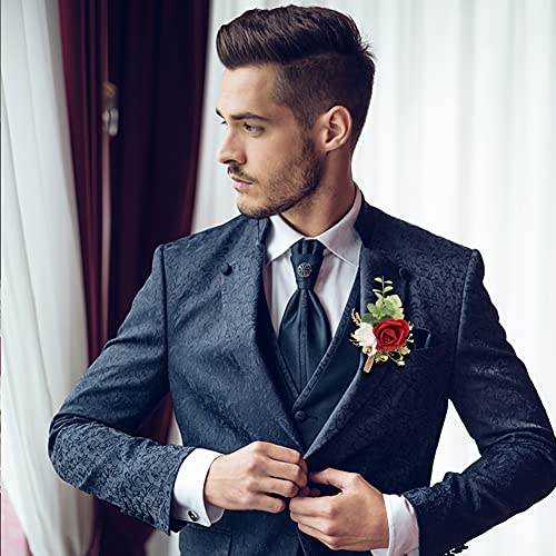 Red Rose Boutonniere Set for Groomsmen