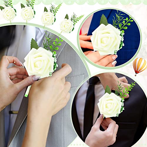 White Rose Boutonniere for Wedding and Prom