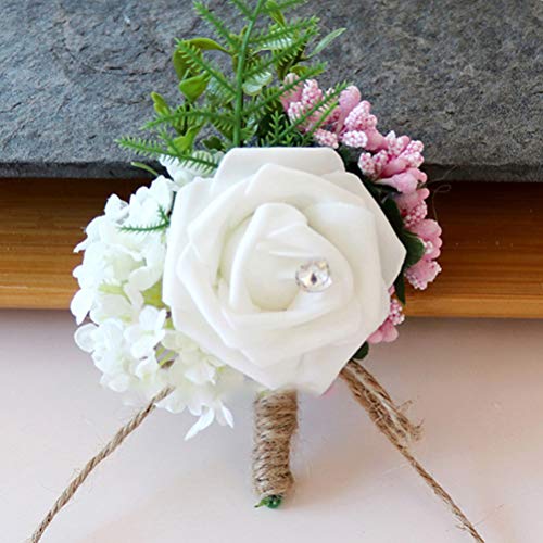 Tomaibaby 2Pcs Wedding Corsage Artificial Flower Silk Rose Brooch Boutonniere Buttonholes Bride Suit Decor for Groom Wedding Ceremony Party