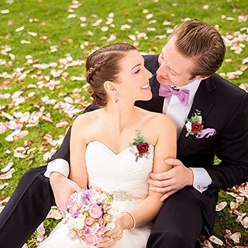 Red Rose Boutonniere Set for Groomsmen