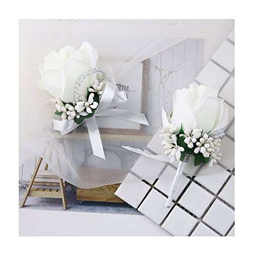 Handmade Rose Boutonniere for Weddings (4pcs, White)