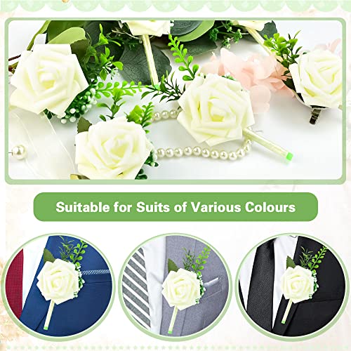White Rose Boutonniere for Wedding and Prom