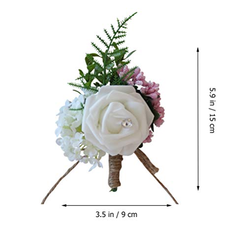Tomaibaby 2Pcs Wedding Corsage Artificial Flower Silk Rose Brooch Boutonniere Buttonholes Bride Suit Decor for Groom Wedding Ceremony Party