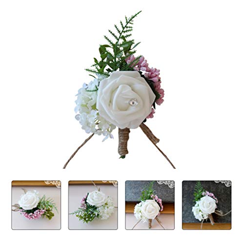 Tomaibaby 2Pcs Wedding Corsage Artificial Flower Silk Rose Brooch Boutonniere Buttonholes Bride Suit Decor for Groom Wedding Ceremony Party