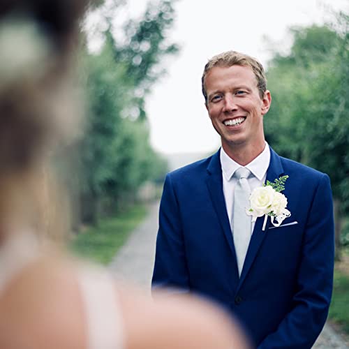 White Rose Boutonniere Set for Weddings & Celebrations