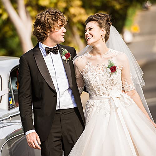 Red Rose Boutonniere Set for Groomsmen