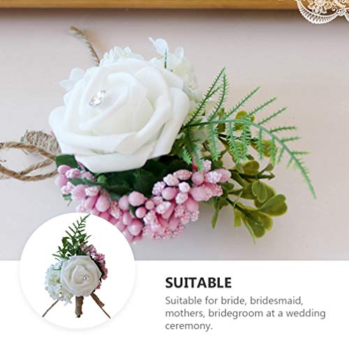 Tomaibaby 2Pcs Wedding Corsage Artificial Flower Silk Rose Brooch Boutonniere Buttonholes Bride Suit Decor for Groom Wedding Ceremony Party