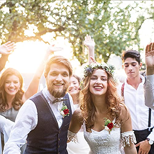 Red Rose Boutonniere Set for Groomsmen