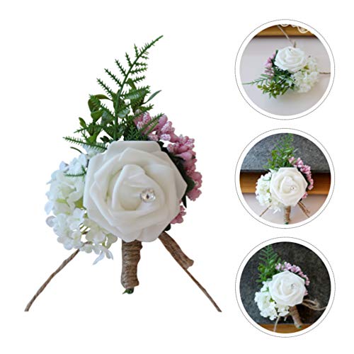 Tomaibaby 2Pcs Wedding Corsage Artificial Flower Silk Rose Brooch Boutonniere Buttonholes Bride Suit Decor for Groom Wedding Ceremony Party