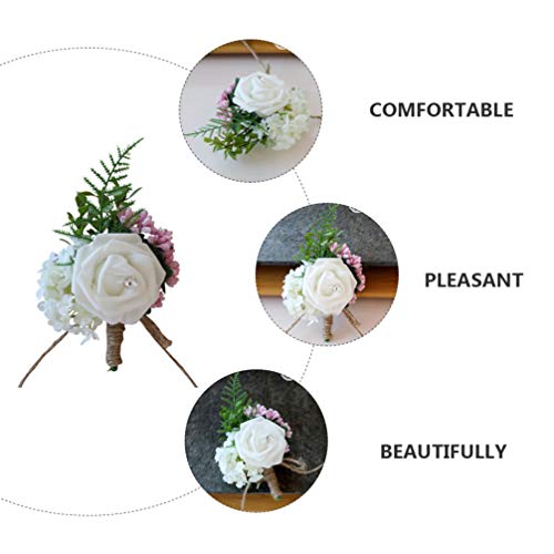 Tomaibaby 2Pcs Wedding Corsage Artificial Flower Silk Rose Brooch Boutonniere Buttonholes Bride Suit Decor for Groom Wedding Ceremony Party