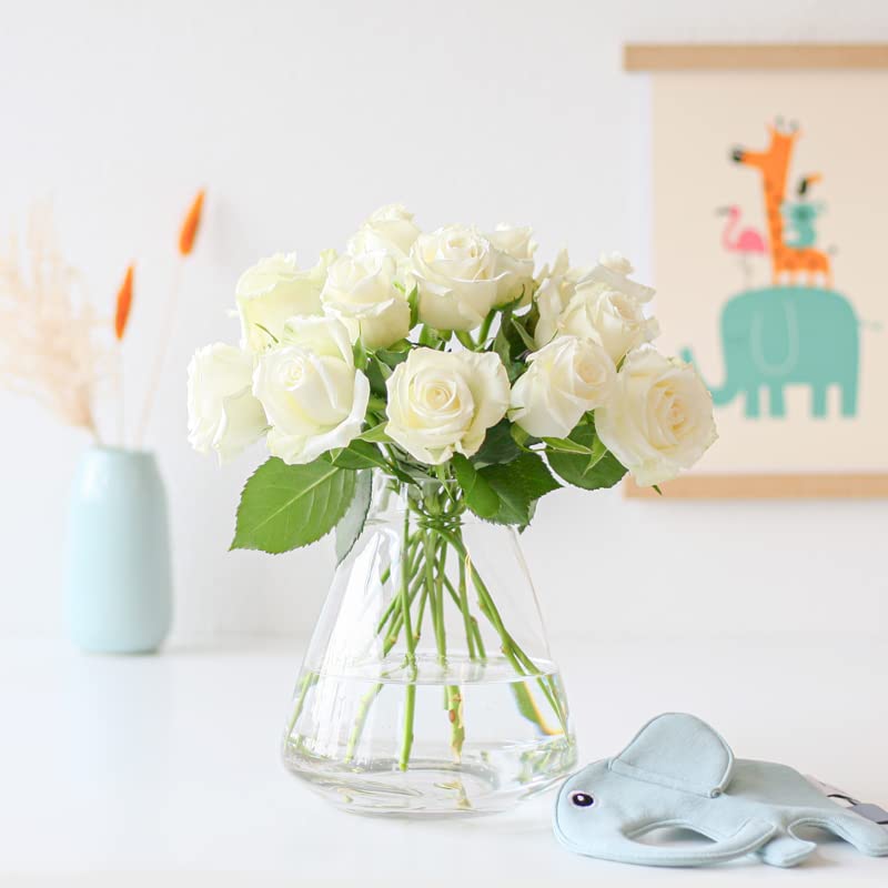 BloomPost Letterbox Gift - It´s a boy - Letterbox Baby Gift - Bouquet White Roses - Fresh Flowers Delivered - Next Day Free UK Delivery