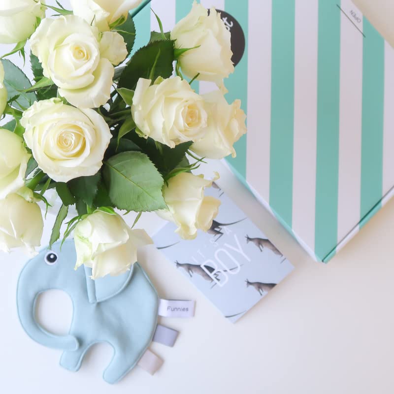 BloomPost Letterbox Gift - It´s a boy - Letterbox Baby Gift - Bouquet White Roses - Fresh Flowers Delivered - Next Day Free UK Delivery