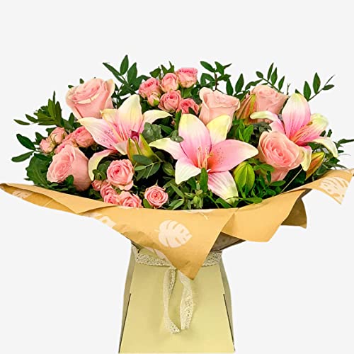 Pink Lily and Rose Bouquet