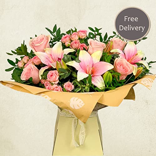 Pink Lily and Rose Bouquet