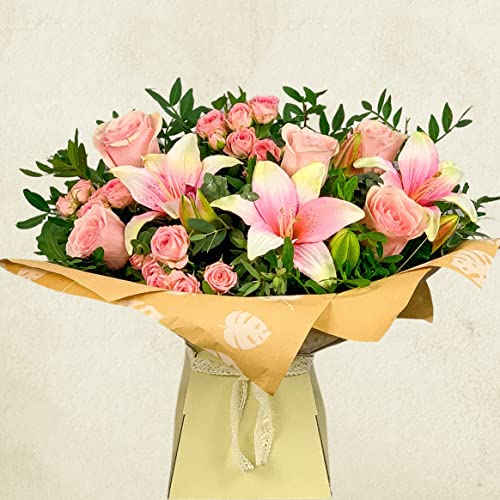Pink Lily and Rose Bouquet
