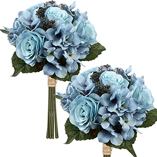 Blue Silk Rose & Hydrangea Bouquet