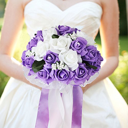 White & Lavender Rose Wedding Bouquet